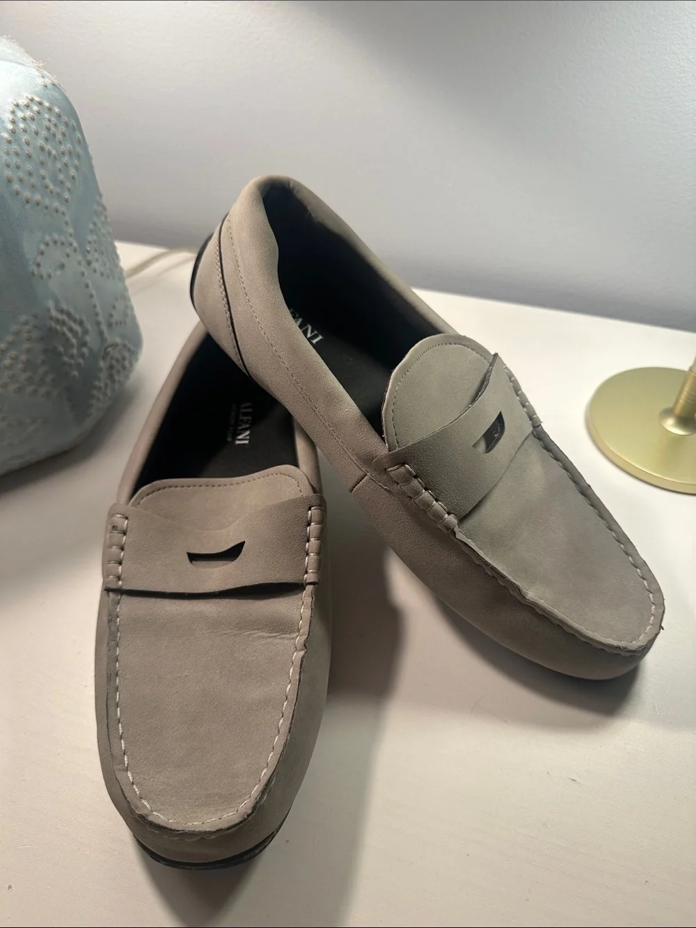 Alfani Men's Suede Penny Loafers - Navy and Gray 8.5 Mens